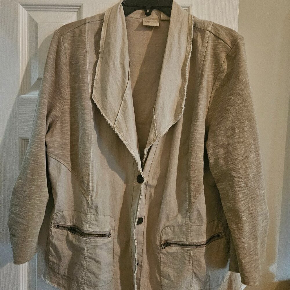Zenergy Chico's Layering stretch Minamalist 3/4 Sleeve cotton crop Jacket L